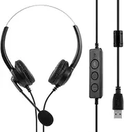 USB Computer Headset with Microphone Noise Cancelling, 360 Degree Rotation Lightweight PC Wired Headphones for PC, SoftPhone, Skype, Switch, Mobile Phone, Tablet and so on(Black)