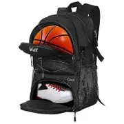 Basketball Backpack Large Sports Bag With Separate Ball Holder & Shoes Compartment, Best For Basketball, Soccer, Voll BLACK