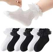 [WBZOTSS] Toddler Girls Lace Ruffle Socks Baby Girl Cozy Soft Cotton Frilly Socks Cute Princess Style Dress Socks 6/5 pairs