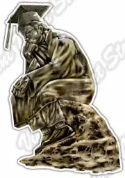 Graduate Thinker Statue Scholar Cap Car Bumper Window Vinyl Sticker Decal 4"X5"