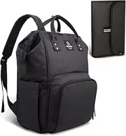 Pipi bear Nappy Changing Bag, Multi-functional Waterproof Travel Diaper Bag Backpack with Changing Pad (Black)