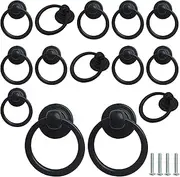 YMAISS 14packs Cabinet Ring Handles Drop Ring Knobs Single Hole Dresser Pulls,Vintage Round Ring Drawer Pulls,Circle Drawer Pulls for Cabinet Drawer Cupboard Wardrobe,Black