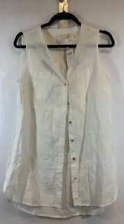 NEW Chico's Women XS (4) White Sleeveless Button Up Linen Lined Shirt Blouse C24