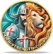 RYUKENLM Knights Templar Challenge Coin-Faith, Strength, Courage Symbol – Inspirational Philippians 4:13 Christian Courage Medallion –Gift for Faith Seekers and Warrior Enthusiasts