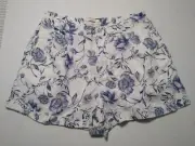 Cynthia Rowley Linen Blue Floral Shorts Pleated Front Cuffed