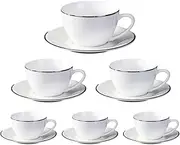 [AIMALL] 6PCS Ceramic Coffee Tea Cup with Saucer Set 160ML/180ML Hotel and Home Use with Comfortable Handle