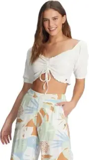 NEW Women's Roxy Flirty Walk Top SHIRT M XL PEASANT BLOUSE SNOW WHITE CREAM