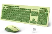 Quiet Wireless Keyboard & Mouse Combo Cute Green Design for Windows Laptop