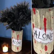 Horror Vase #3 Alone Creepy Home Decor For fake flowers Dark Art Ooak Custom