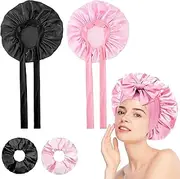 Pack of 2 Silk Bonnet for Sleeping with 2 Satin Hair Bobbles Silk Bonnet Sleep Cap for Women and Girls (Black, Pink)