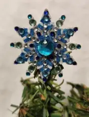 Mini Rhinestone Snowflake Tree Topper Silver, Royal Blue, Ocean Blue, Lime Green