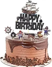Kawailay Pirate Theme Cake Topper Cake Picks Pirate Ship Cupcake Topper Nautical Sail Ship Birthday Cake Decor Treasure Chest Cake Dessert Muffin Toppers for Kids Boy Birthday Party