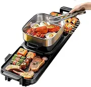2 in 1 Hot Pot and Grill with BBQ Multi-Function Smokeless Electric Hot Pot Grill Barbecue Non-Stick for Household Dinner and Entertainment Party 2-12People Single Pot