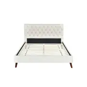 Design Square Modern Fabric Bed Frame Queen Size Wooden Legs W/ Bed Head - Cream