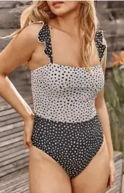 New Summersalt The Ruffle Oasis Swimsuit Womens 4 Black White Dots Built in Bra