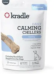 Kradle Chillers Dog Calming Chews, Hard Chews (6 Pack), Dog Anxiety Relief for Fireworks, Separation Anxiety, Thunder, Car Rides and Stress, with BotaniTek Natural Calming Formula, Chicken Flavor