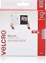 Velcro Stick On Loop Only Tape, 25 mm x 5 Metre Size, White