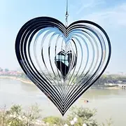 3D Silver Steel Stainless Wind Hanging Spinners,Kinetic 360 Degree Spiral Wind Chimes, Wind Sculptures & Spinners, Metal Heart Spinner for Outdoors Yard Garden Décor