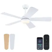 46" White Ceiling Fan with Lights with Remote/APP, Ceiling Fan Low Profile fo...