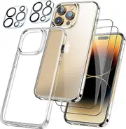 [5 in 1] Shockproof Bumper Phone Cover For iPhone 14 6.1-Inch, with 2-Pack Screen Protector and 2-Pack Camera Lens Protector