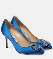 [Manolo Blahnik] Manolo Blahnik Hangisi 90 embellished satin pumps AU 8.5 blue