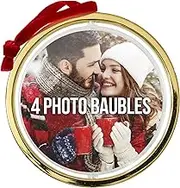 Shot2go Gold Metallic Spinning Photo Baubles - Pack of 4, Each Holds 2 x 72mm Photos, Perfect for Christmas Tree