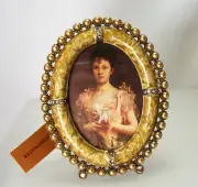 Jay Strongwater EMILIA Gold Mini Oval Picture Frame Enamel & Pearls NEW in BOX