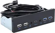 Additional USB Faceplate, USB Hub with USB 3.0/2-Port USB 2.0/Audio Output/Microphone Input/USB C Port, Optical Drive 5.25 Inch Panel Computer Expansion Card for Desktop