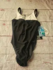 Miraclesuit Black and White Zip Front Swimsuit Size 10 NWT