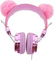OSALADI Cartoon Furry Ball Cat Ear Headphones Boys and Girls Headset Wireless Over Ear Headphones for Children Random