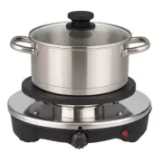 1500W Electric Hot Plate Burner Stove with 2L Pot, Glass Cover, 6 Fondue Forks