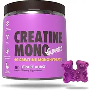 Creatine Monohydrate Gummies for Muscle Endurance, Growth and Power | Convenient Pre-workout Supplement Grape Flavour, 4000mg per serve, 60 Pieces, 30 Serves - The Gummy Lab
