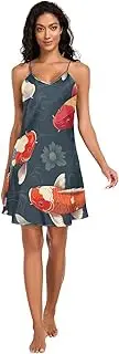 [RPLIFE] Many Koi Fishes Blue Lingerie Dress Adjustable Spaghetti Strap V Neck Soft Lounge Dress
