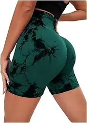[AYTDNEHGK] Seamless Tie Dye Style High Waist Quick Dried Fitness Triple Pants Honey Peach Hip Lift Yoga Sports Tight Shorts