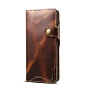 For Galaxy S10 Plus Oil Wax Cowhide Magnetic Button Horizontal Flip Leather Case with Card Slots & Wallet(Brown)