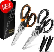 Kitchen Scissors 2 Pack Heavy Duty Stainless Steel Shears Meat Chicken Fish BBQ
