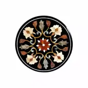 15" Inlay stone marble Coffee Table Top Black Round Shape Marble Corner Table
