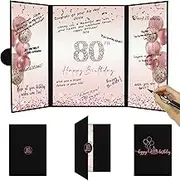 DARUNAXY Rose Gold 80th Birthday Party Decorations for Women, Happy 80th Birthday Alternative Signature Guest Book Black Pink 80 Birthday Signing Card Board Party Supplies Cheers to 80 Years Old Gift