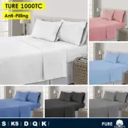 100% Cotton Percale All Size 1000TC 4pc Flat Fitted Sheet Set | Anti-Pilling