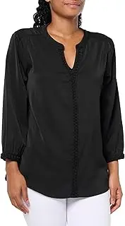 [MULTIPLES] Men's Cuffed Three Quarters Sleeve Band Collar Shirt Tail Hem Top with Zig-zag Trim