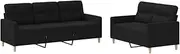 2 Piece Sofa Set with Cushions - Black Fabric Sofa for Living Room, Durable 100% Polyester & Metal Frame, Modern Textilene & Plywood Design, Comfortable Seating Solution