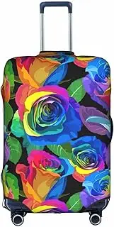 [pvinnk] Multicolored Roses Print Protective Luggage Cover Elastic Washable Suitcase Travel Gear Protector, White, Medium