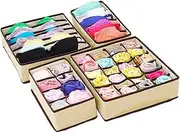 TopHomer 4 Pcs Underwear Drawer Organisers Foldable Wardrobe Fabric Drawer Divider Underwear Storage Boxes for Bras, Baby Clothes, Socks, Ties(Beige)