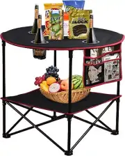 Folding Picnic Table with 4 Cup Holders & Side Storage Bag Canvas Portable