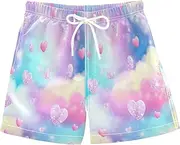 [RPLIFE] Kids Swim Trunks, Anti Chafe Swim Trunks Boys 2 T, Pastel Clouds Hearts