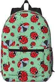 [EdWal] Red Ladybugs On A Blue Background print College Backpack For Women Men,Lightweight High School Bag,School Backpack With Pocket, Black, One Size