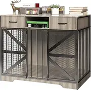 Fatmok Dog Crate Furniture, Dog Kennel Furniture for Large Dogs Indoor, Heavy Duty Wooden Dog Crate TV Stand with 2 Drawers, 44" Metal Wire Decorative Dog Cage End Table, Chew-Resistant
