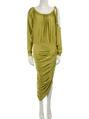 Green Cold Shoulder Ruched Dress