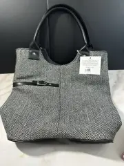 Yankee Candle Black And White Herringbone Pattern Tote 12” NWT