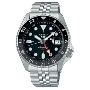 【SEIKO 精工】Seiko 5 Sports系列 精工5號GMT雙時區不鏽鋼機械錶-黑灰42.5mm_SK028(SSK001K1/4R34-00A0D)